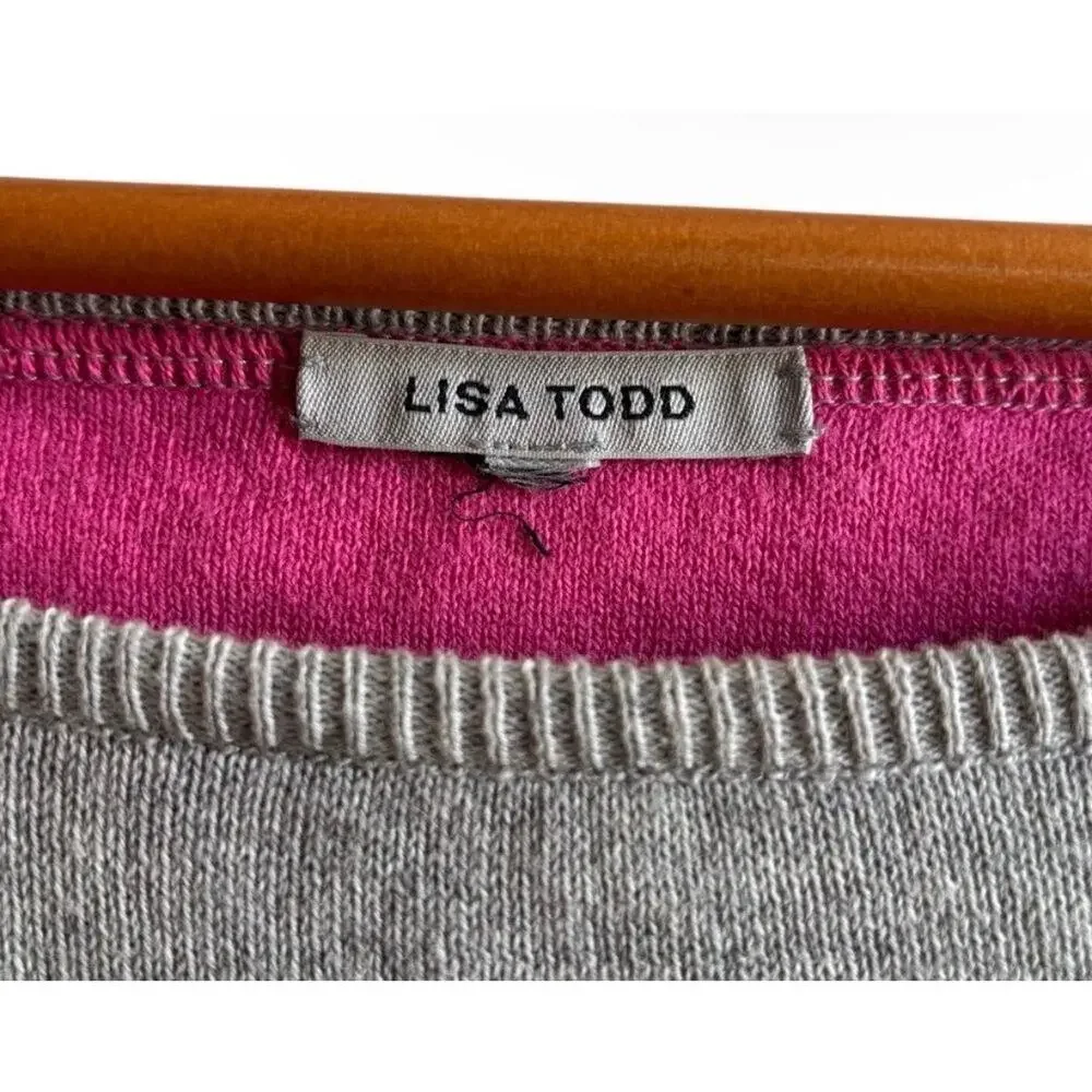 Lisa Todd Colorblock Cashmere Blend Sweater Gray Pink Blue Stripe Pullover M